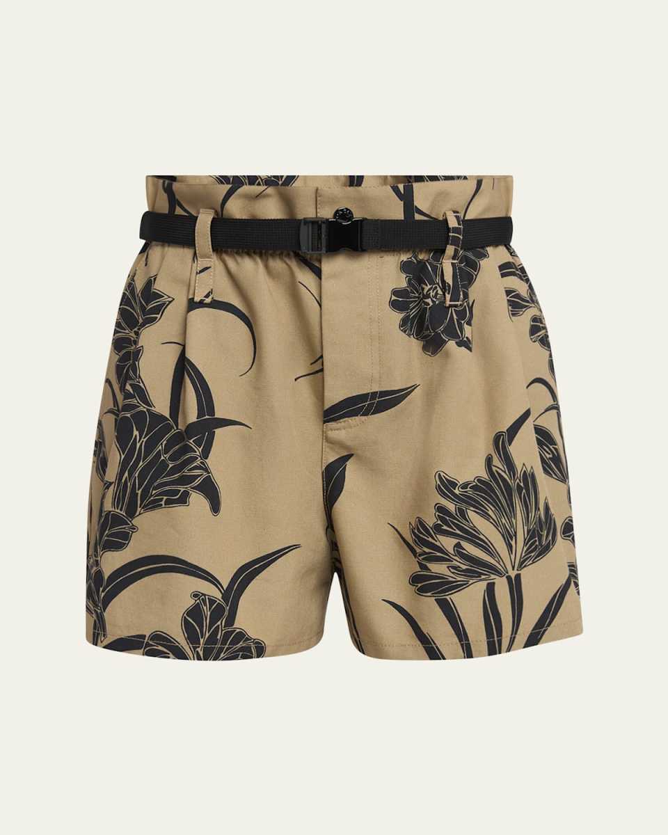 Printed Paper Bag Shorts with Belt